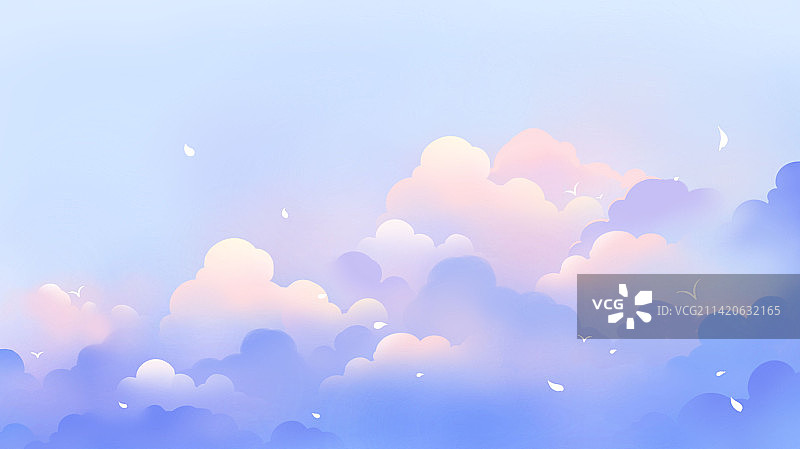 云雾清晨，蓝色卡通治愈系天空插画图片素材