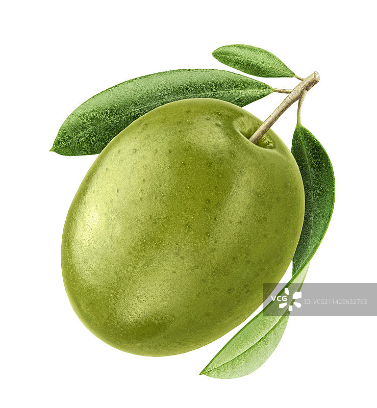 白色背景下的一颗绿色橄榄图片素材
