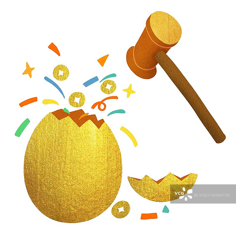 金箔效果锤子砸金蛋图片素材