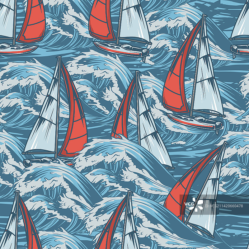 彩色帆船游艇无缝图案图片素材