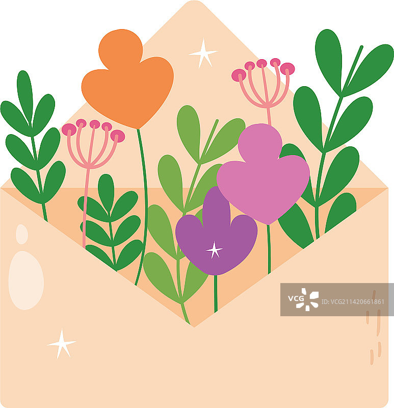 带有鲜花的信封图片素材