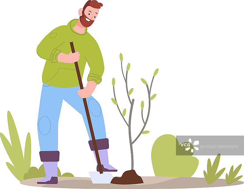 男人植树生态志愿者角色图片素材