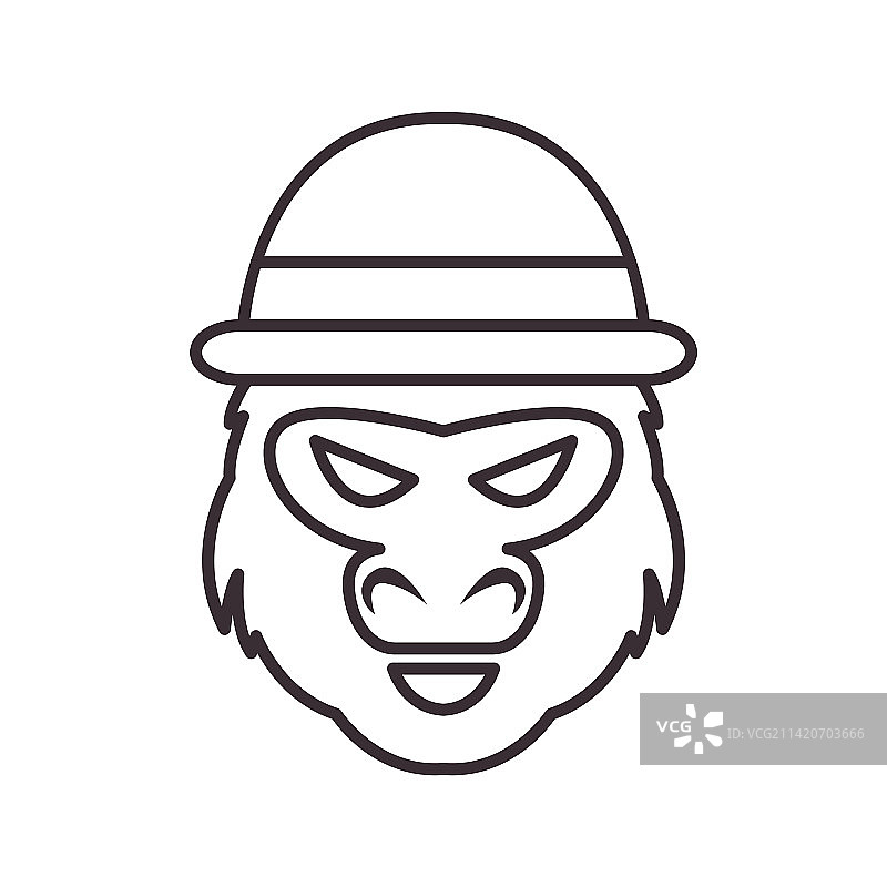 戴帽子的大猩猩线条图标标志图片素材