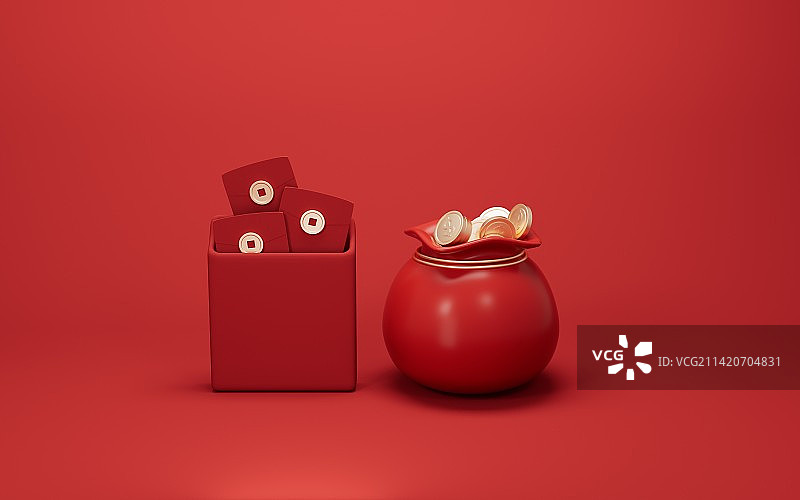 创意卡片红包 喜庆风格背景 三维渲染图片素材