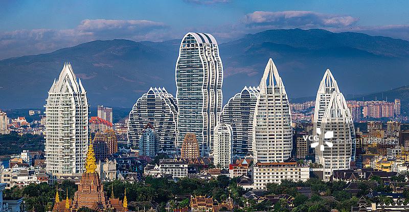 西双版纳城市建筑的高角度视图图片素材