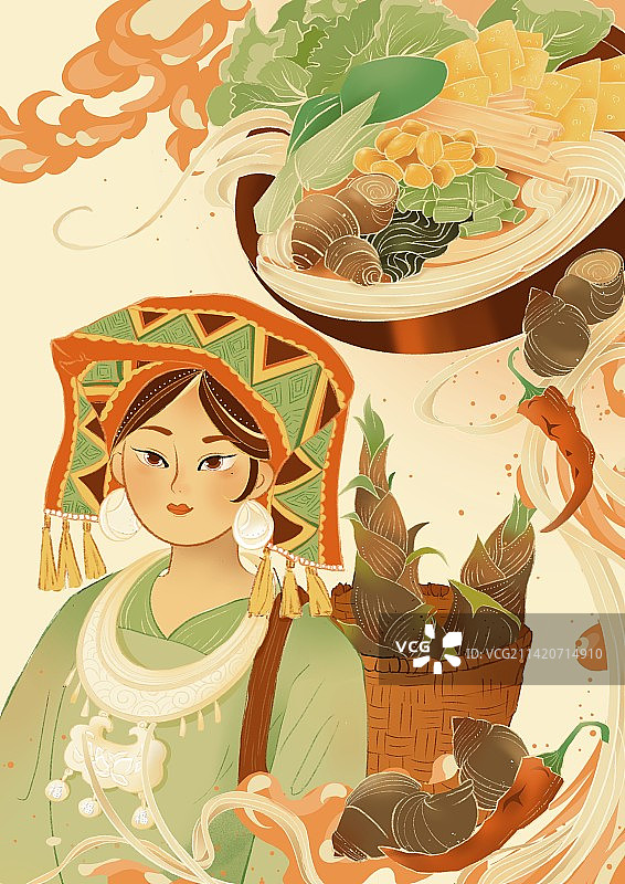 螺蛳粉少数民族美食国风插画图片素材