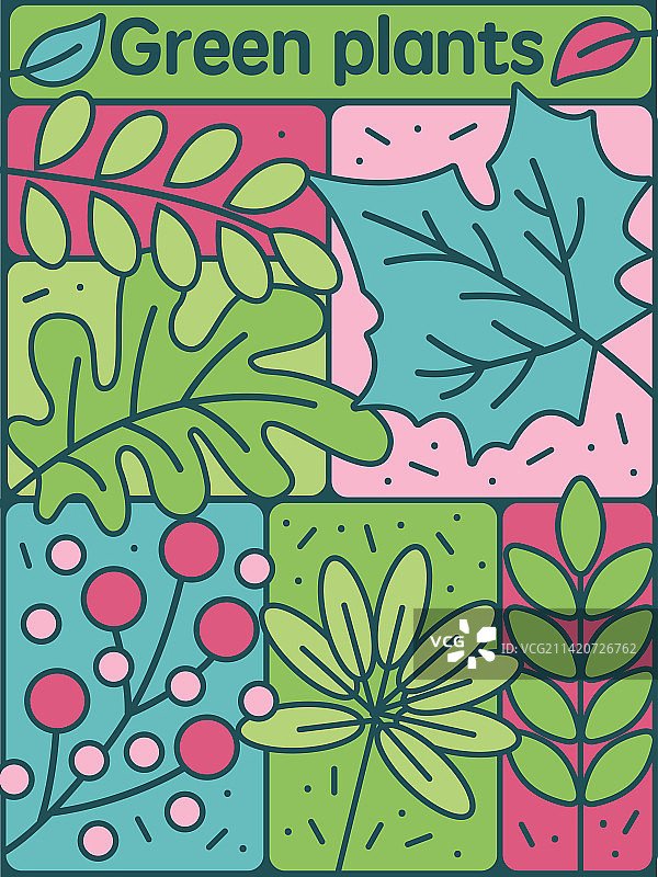 植物叶子描边涂鸦风扁平插画图片素材