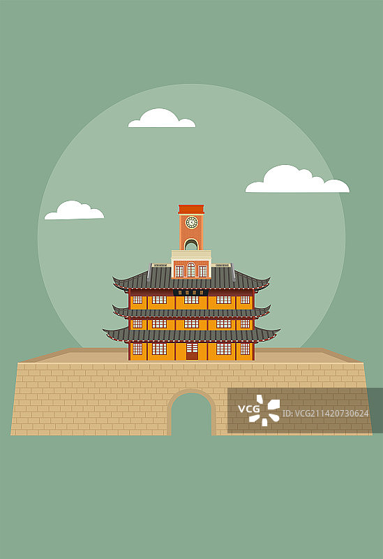 宁波鼓楼建筑矢量插画图片素材