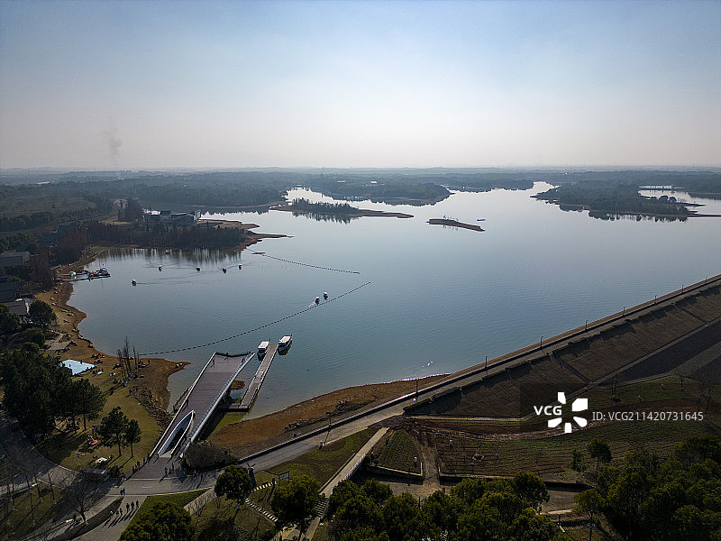 浙江兰溪兰湖水库全景航拍图片素材