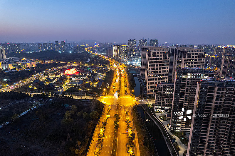 无锡滨湖区城市风光日落夜景图片素材