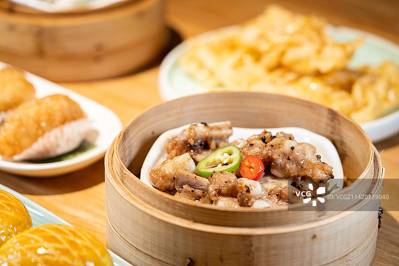 广东广州广式早点心特色传统下午茶 豉汁蒸排骨图片素材