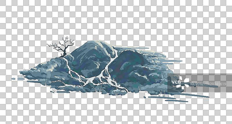 国风厚涂溪流小景免扣元素图片素材