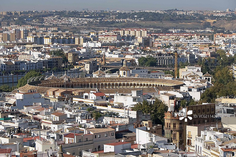 西班牙塞维利亚斗牛场天空高角度景观图片素材