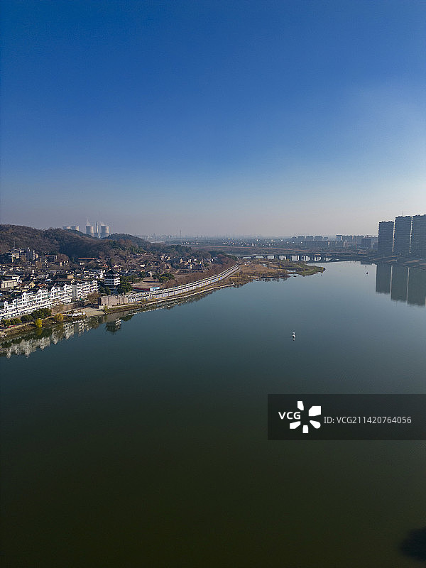 浙江兰溪西门城楼古城墙航拍图片素材