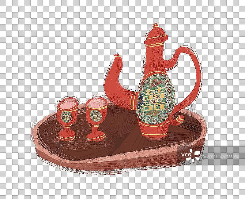 中式婚礼用品酒壶插画元素图片素材
