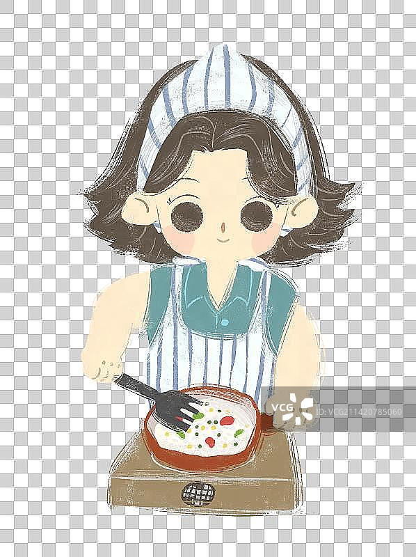 女孩蛋炒饭插画元素图片素材