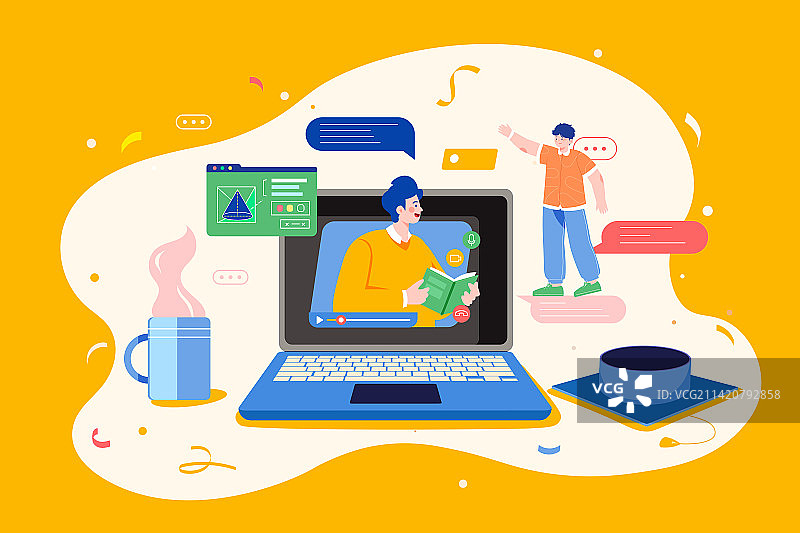 卡通青年节学生学习教育儿童少儿早教高中毕业生考研在线网课教学教师节老师名师新学期开学季渐变矢量插画图片素材