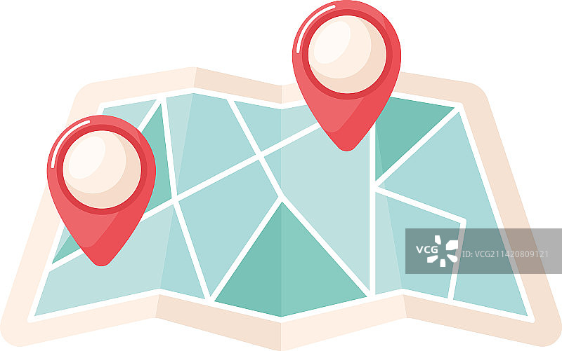 带有位置图钉的折叠地图图片素材