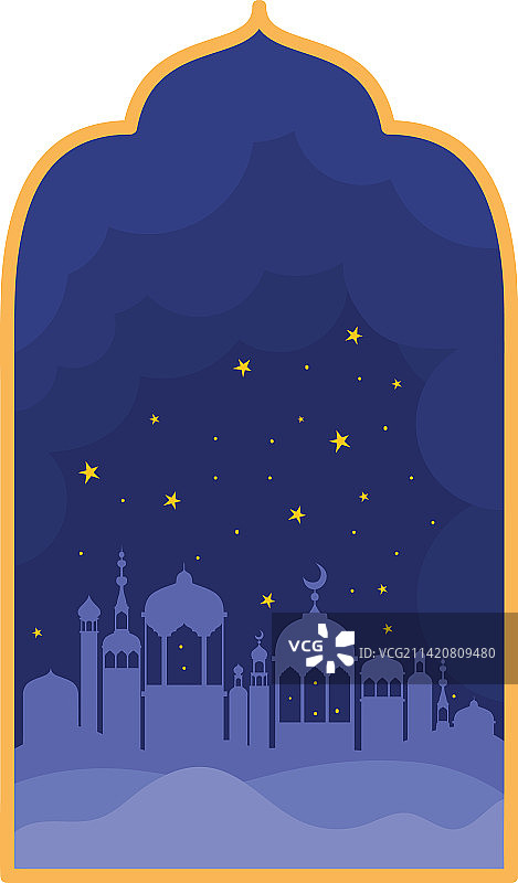 带有伊斯兰城市景观的窗户图片素材