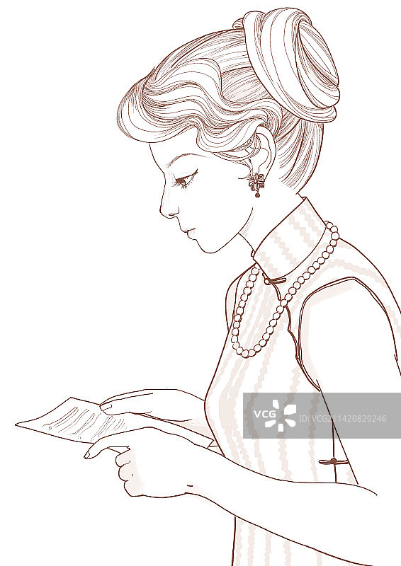 一个侧面穿旗袍的民国女人图片素材