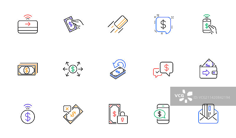 货币支付线性图标，接受转账付款图片素材
