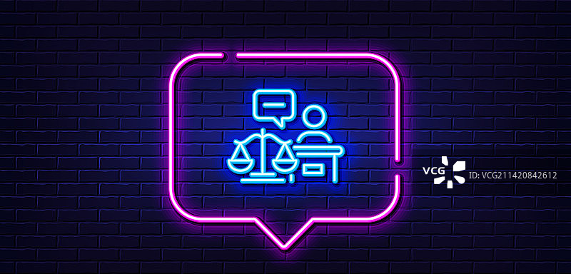 法官线条图标正义天平标志霓虹灯图片素材