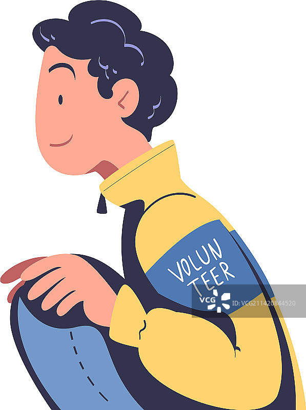 年轻男志愿者盘腿坐着图片素材