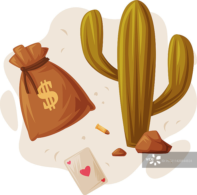 狂野西部的仙人掌和钱袋卡片图片素材