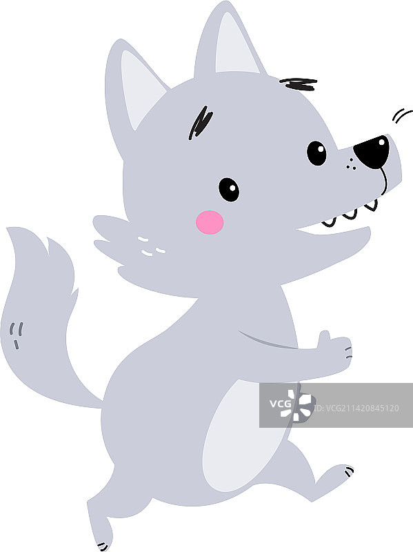 灰色皮毛的可爱小狼崽奔跑图片素材