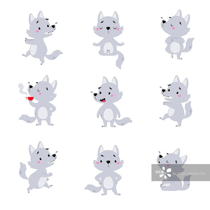 穿着灰色外套的可爱小狼崽图片素材