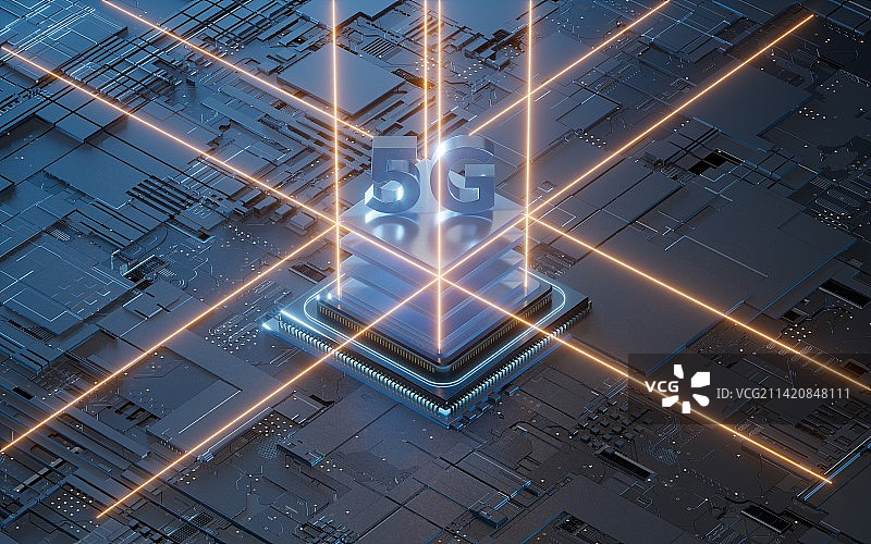 智能芯片与科技感电路3D渲染图片素材