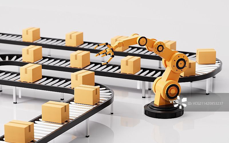 机械臂与流水线作业场景3D渲染图片素材