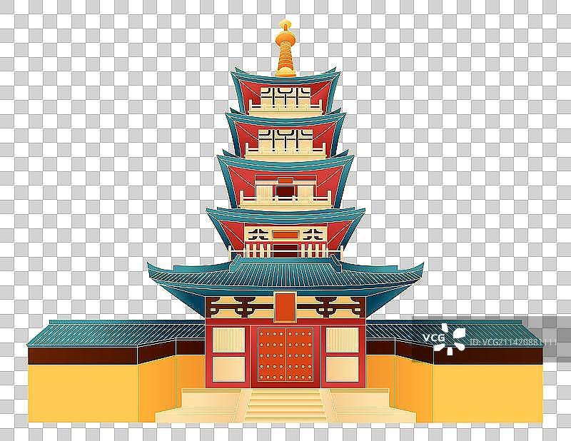 国风苏州地标建筑寒山寺插画图片素材