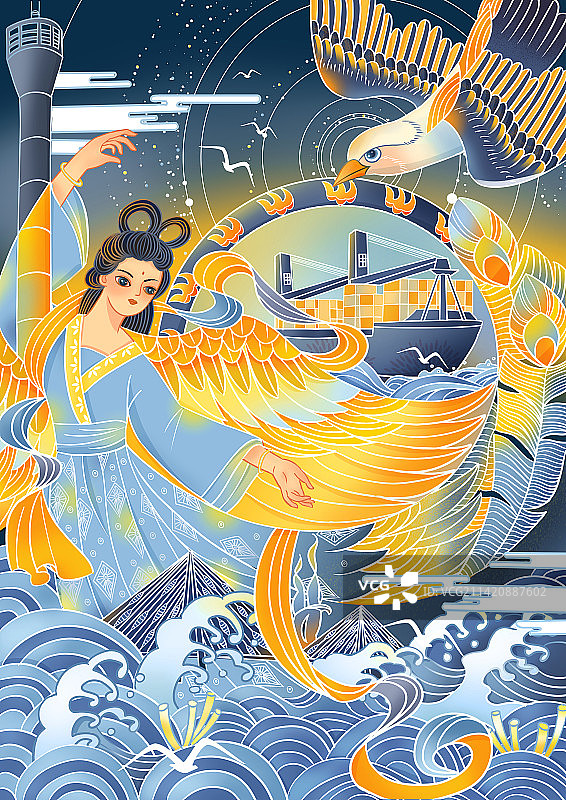 新国风 精卫填海图片素材