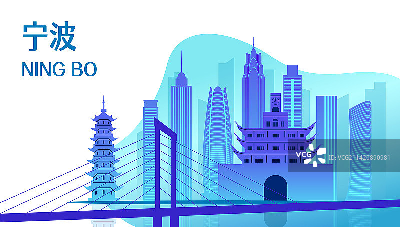 中国浙江省宁波市城市天际线矢量插画图片素材