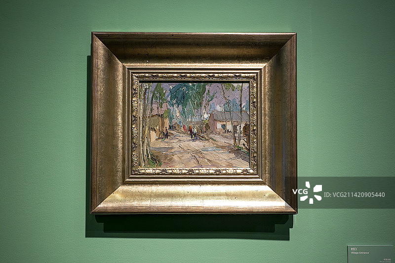 清华大学艺术博物馆，谌北新风景艺术展，风景油画，村口图片素材