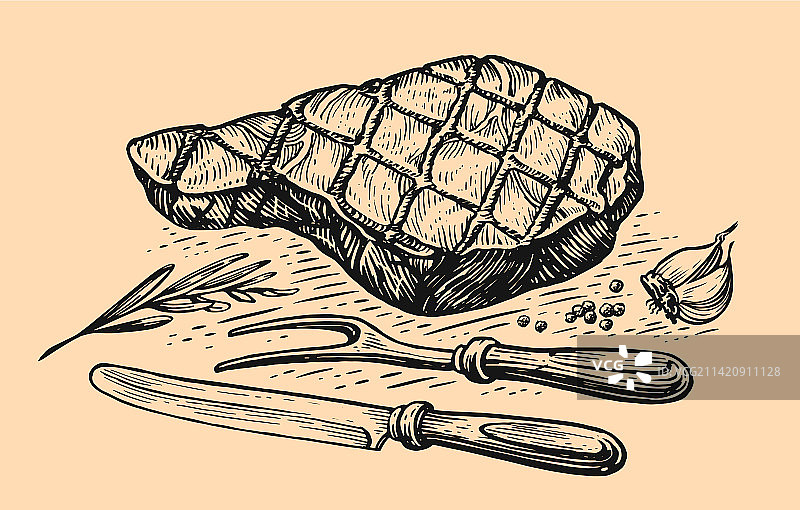 刀叉烤小牛肉图片素材