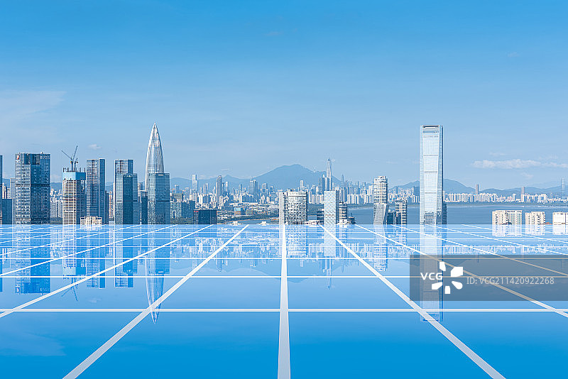深圳硅谷城市风光和大数据科技概念图片素材