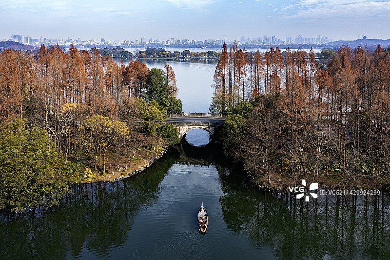 杭州西湖杨公堤秋景图片素材