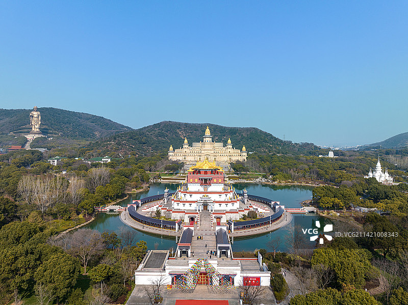 航拍江苏省无锡市灵山胜境风景区五印坛城建筑风光图片素材