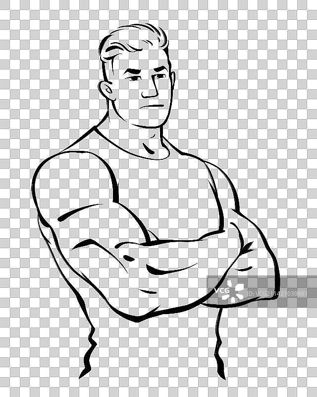 强壮肌肉男健身的单色黑白插画图片素材