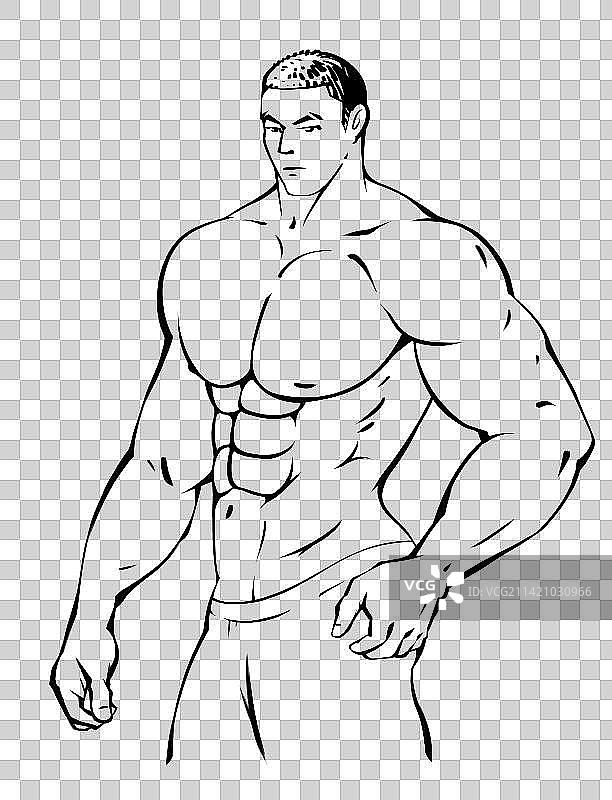 强壮肌肉男健身的单色黑白插画图片素材