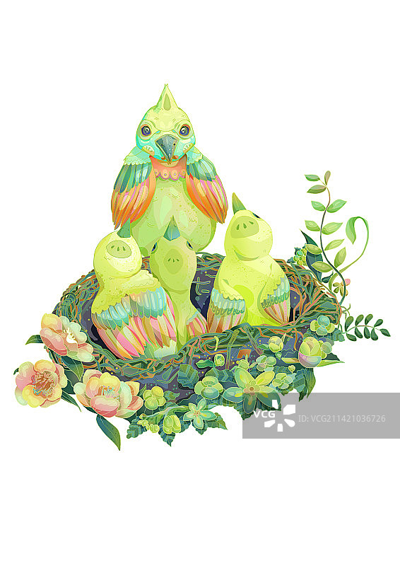 春天花卉小鸟清新精致国潮包装设计元素图片素材