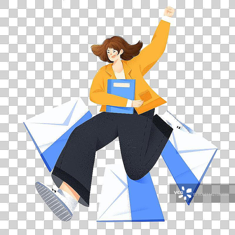 招聘求职工作信封人物扁平元素图片素材