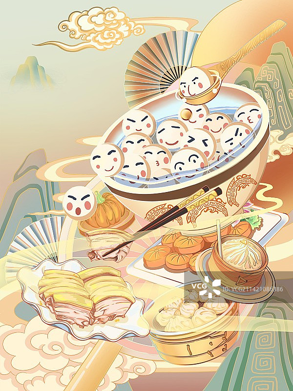 元宵节吃汤圆图片素材