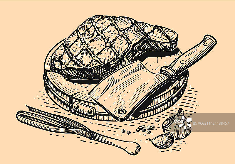 烤牛里脊牛排和屠宰刀图片素材