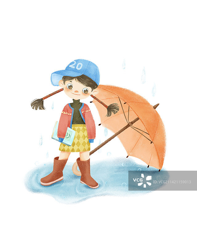 白色背景下撑伞的女孩图片素材