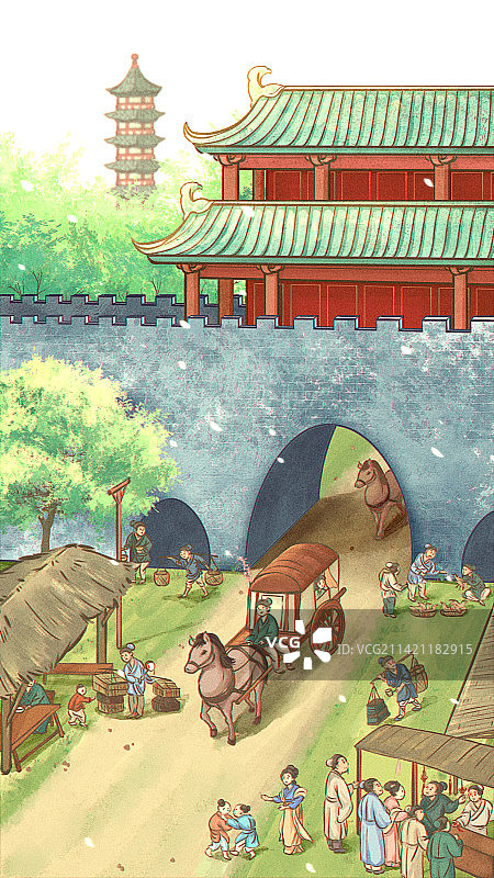 清明节古人乘马车出城踏春图片素材