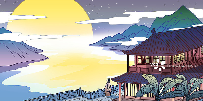 春江花月夜古代诗词风景配图插画图片素材