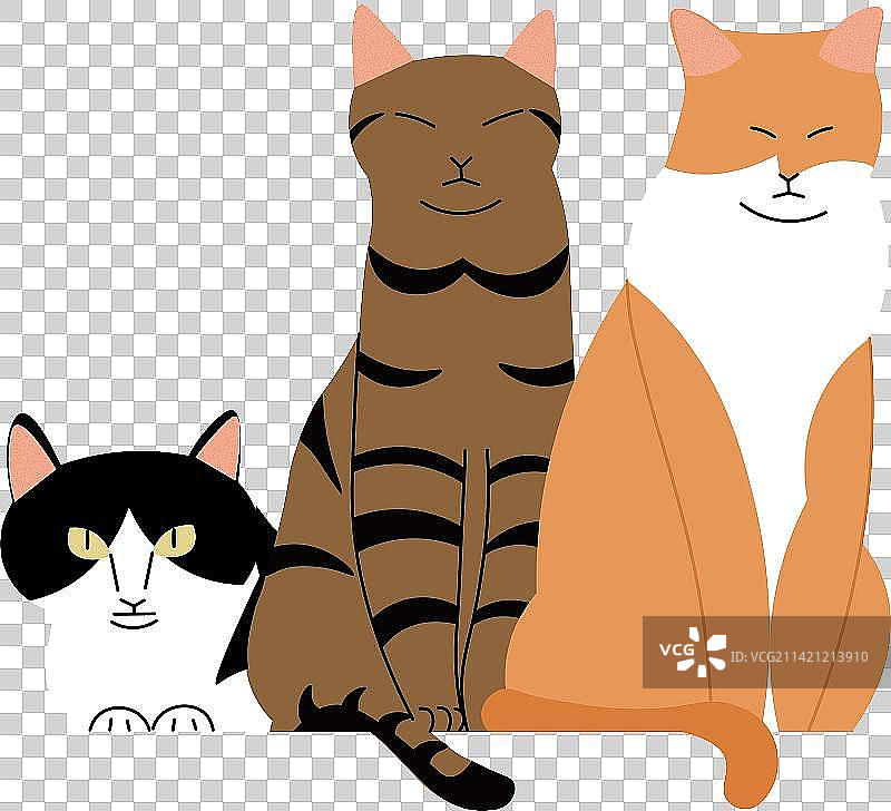 三只猫橘猫奶牛猫狸花猫免抠素材插画图片素材